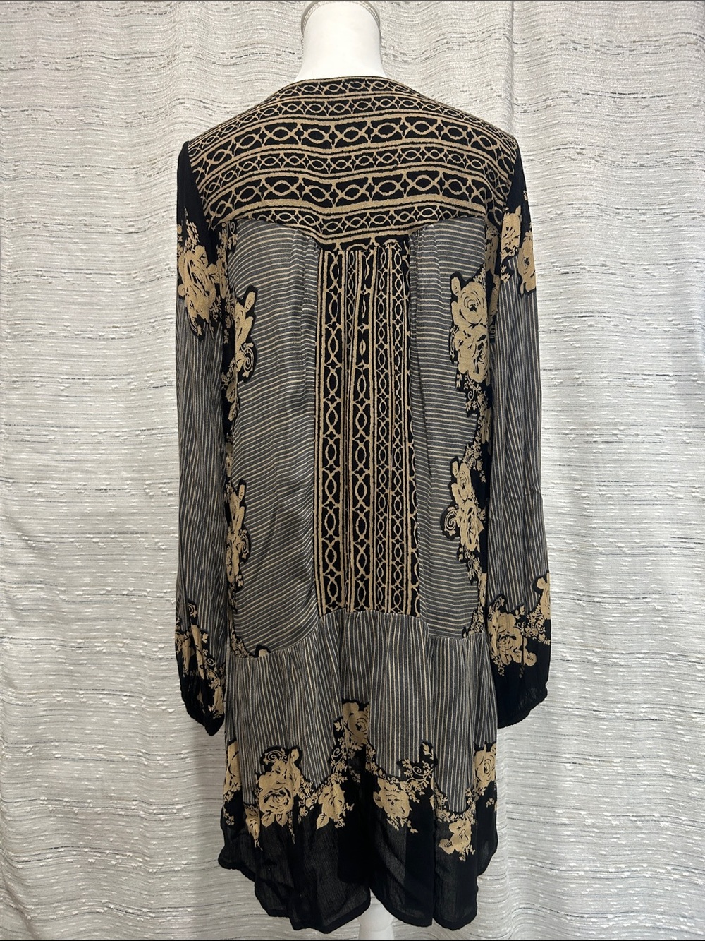 Free People Black and Beige Floral Patchwork Tunic Dress - Picture 2 of 9